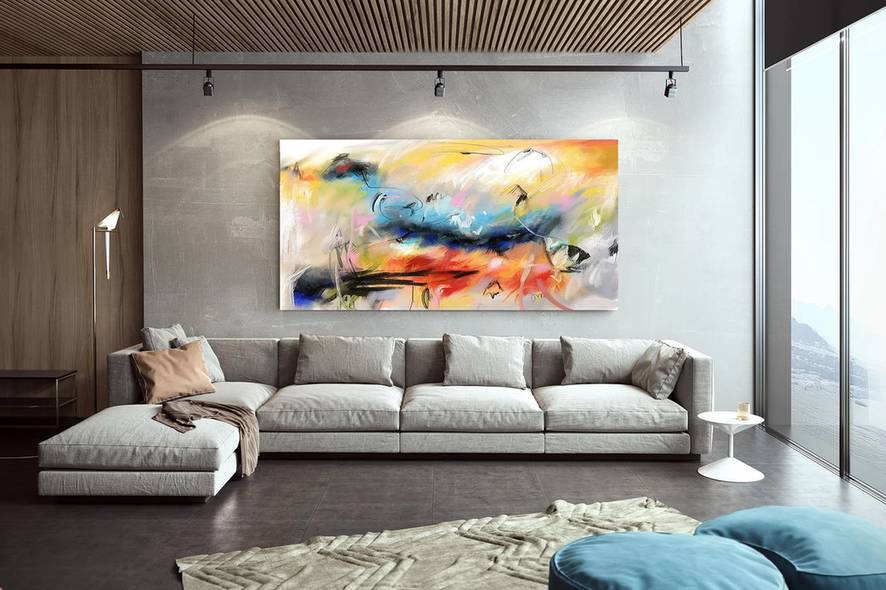 Office Handmade Original Painting Contemporary Yellow Abstract 7U7EL